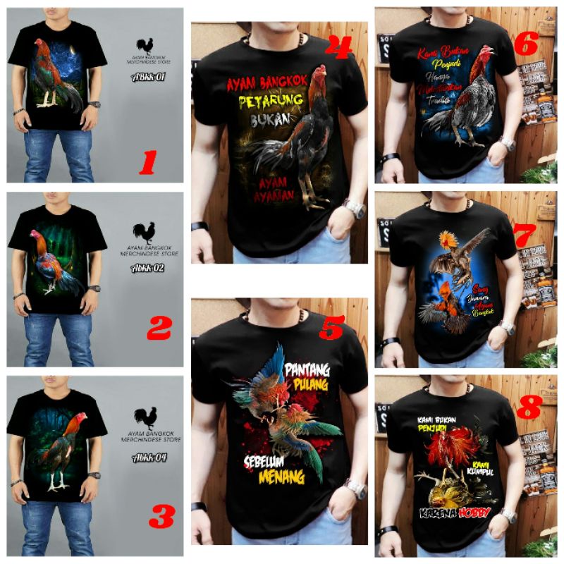 baju kaos cowo dewasa gambar ayam bangkok