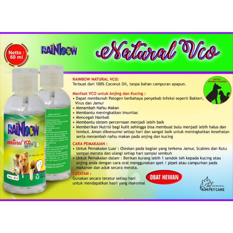 Minyak Kelapa Rainbow Natural VCO 60ml Minyak VCO buat Kucing Anjing