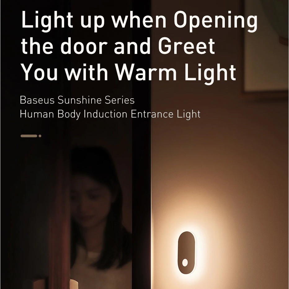 BASEUS ORGINAL Sunshine Lampu Dinding Tidur Kamar Night Light Sensor Magnetic Body Entrance Sleeping