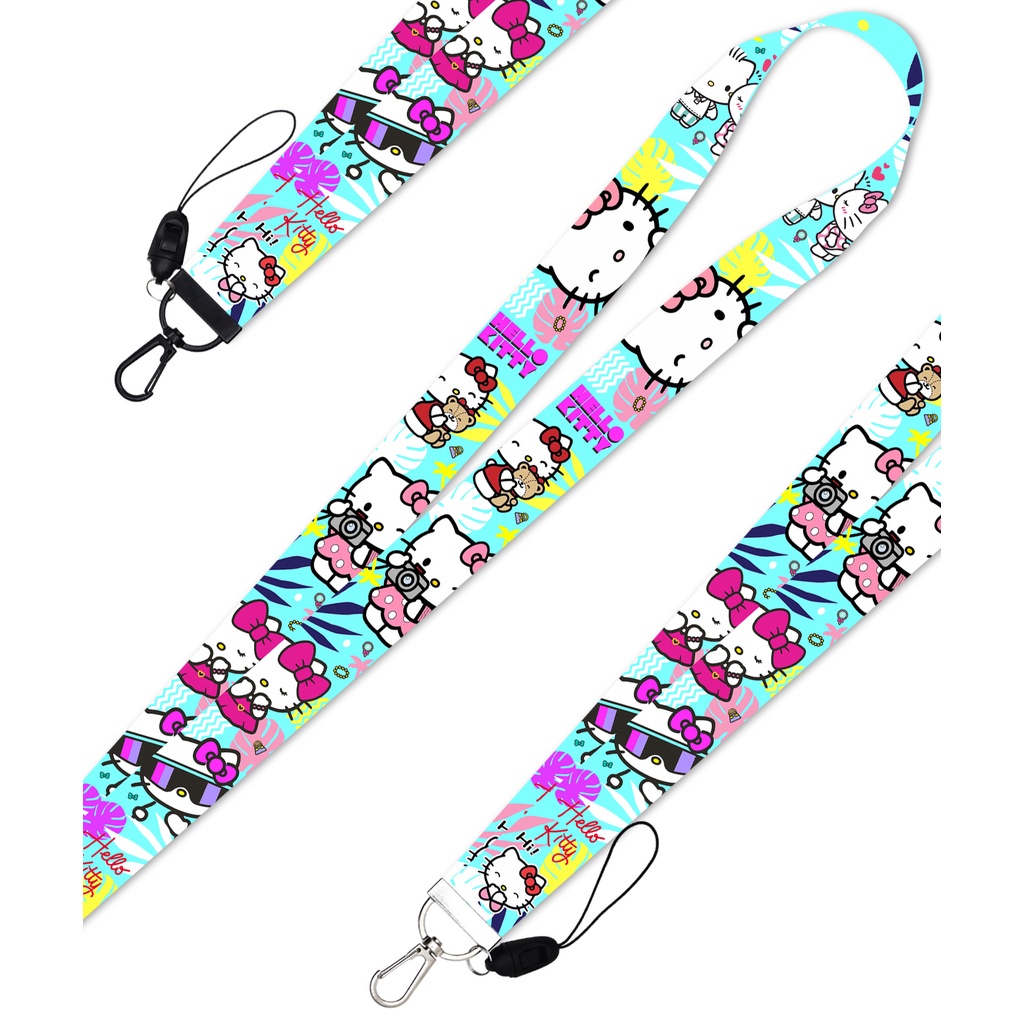 Tali lanyard Panjang Motif Kartun Kucing Warna pink Untuk Gantungan Kunci / Handphone