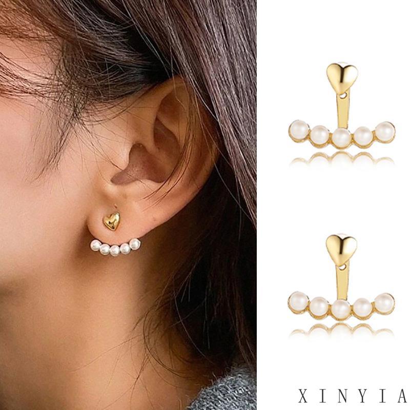 Anting Tusuk Gantung Desain Hati Hias Mutiara Untuk Wanita