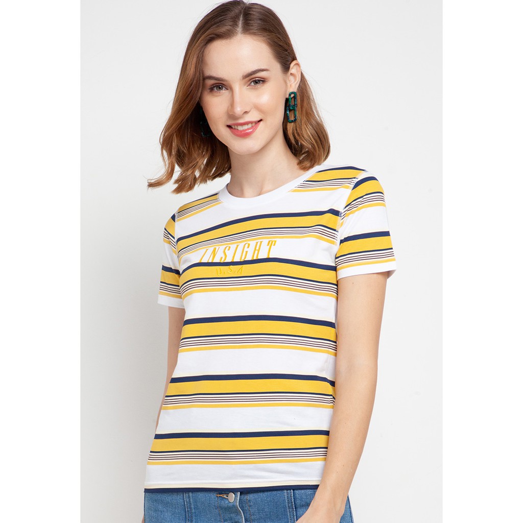 Insight Kaos Wanita Lengan Pendek Kuning Piyo Stripe Baby Tee ILS091107-YEL Planet Surf