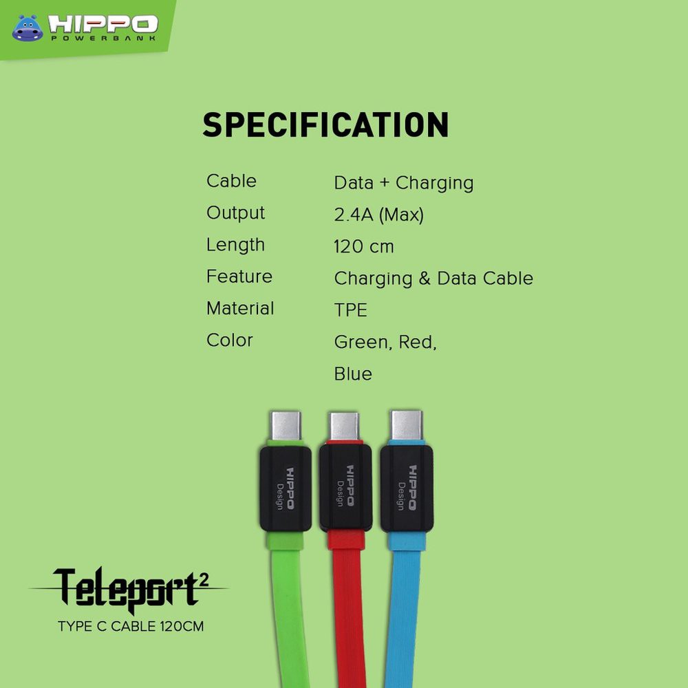Kabel Charger Type C 120Cm Hippo - Kabel Data &amp; Charger Teleport