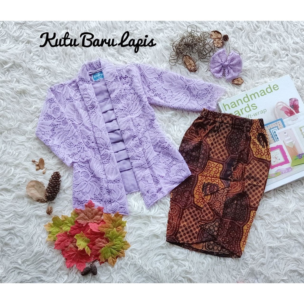 Kebaya Kutu Baru Lapis/Setelan Kebaya Brukat Wanita Kekinian/Kebaya Modern Warna Ungu Muda