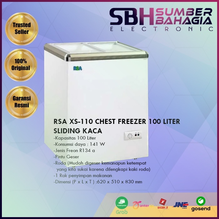 RSA XS-110 CHEST FREEZER 100 LITER SLIDING KACA (NEW) (KHUSUS BANDUNG)