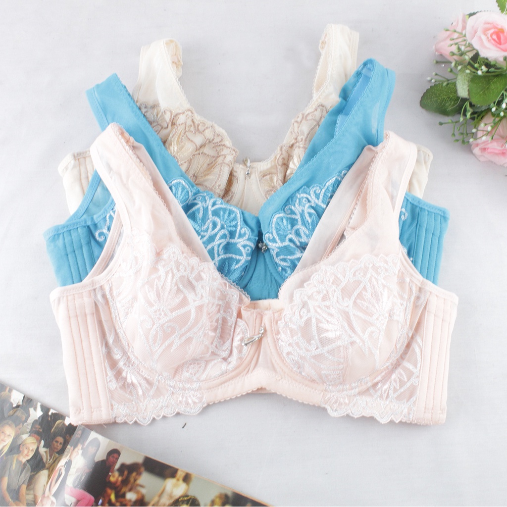 Bh Bra Import Wanita Cantik Bahan Polyster Tanpa Busa Berkawat Cup Brokat