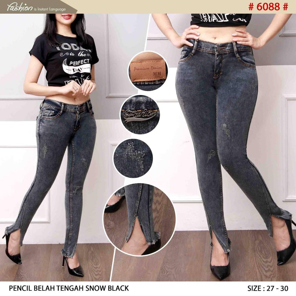 Celana Panjang Jeans Wanita Pensil Belah Samping 27 28 29 30 Bisa Bayar Ditempat(COD)