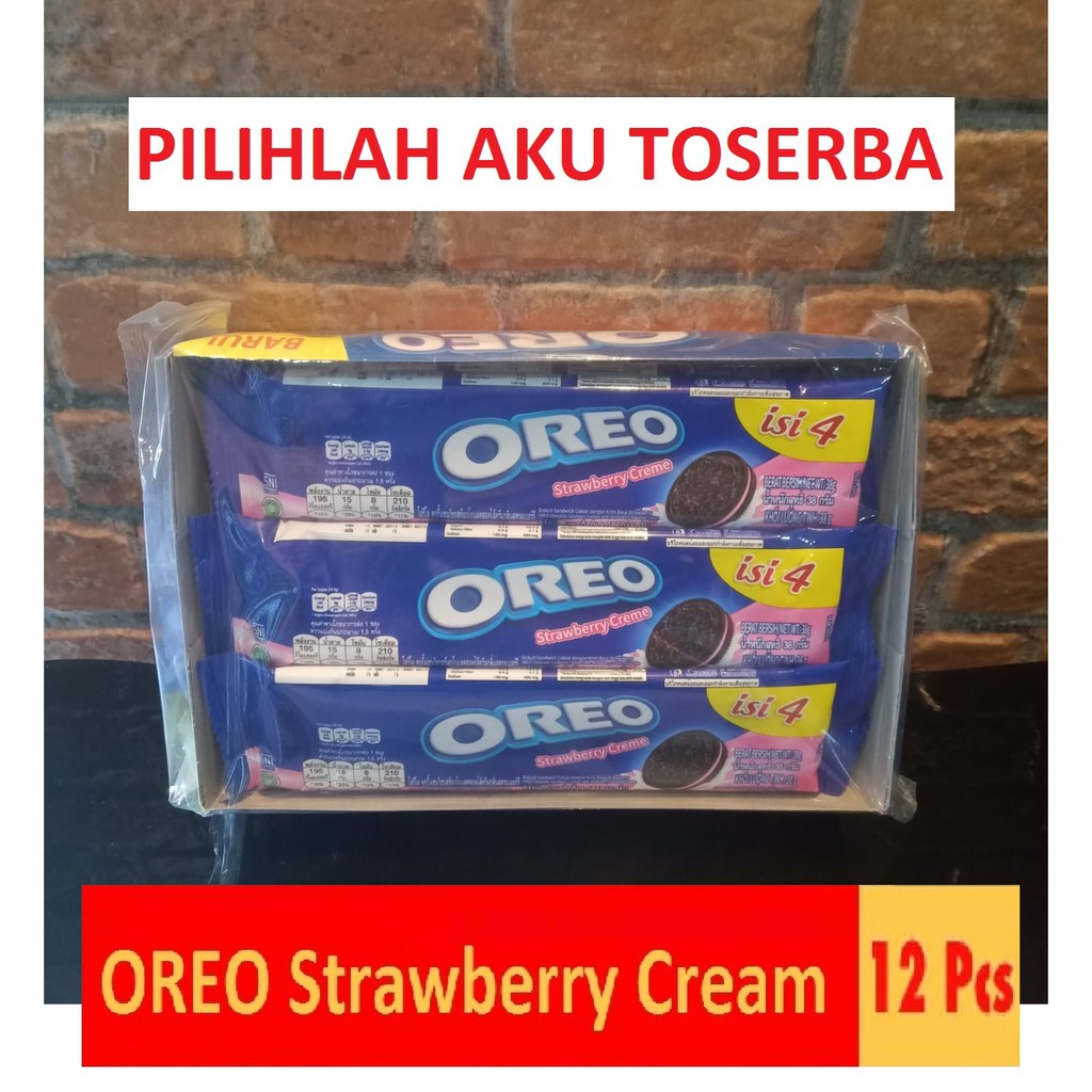 Biskuit Oreo Strawberry Creme / Stroberi Krim 12 x 38 gr ( HARGA PER BOX )