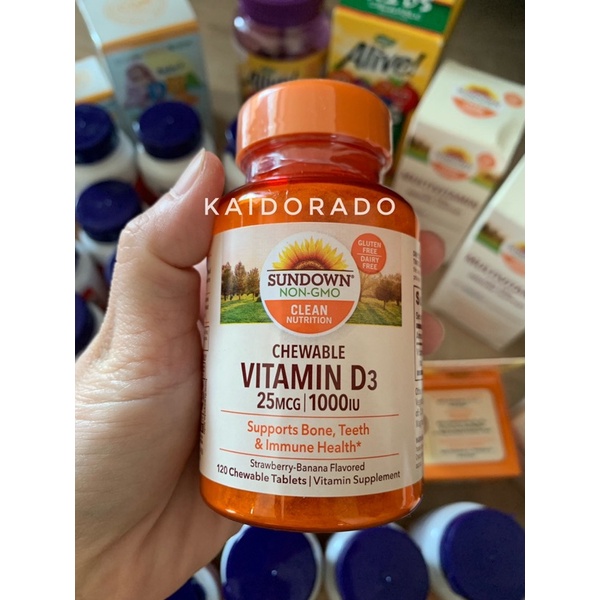 Sundown Naturals Chewable Vitamin D3, Strawberry-Banana 25 mg (1000 IU) - 120 chewable tablets
