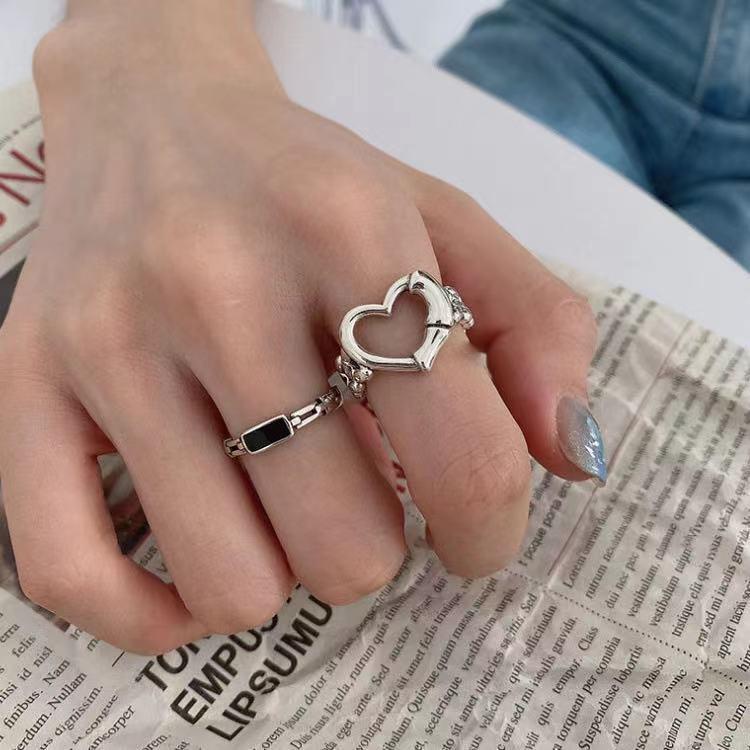 2PCS/Set Hollow Love Rings Female Open Ring Ins Trendy Index Finger Rings Set