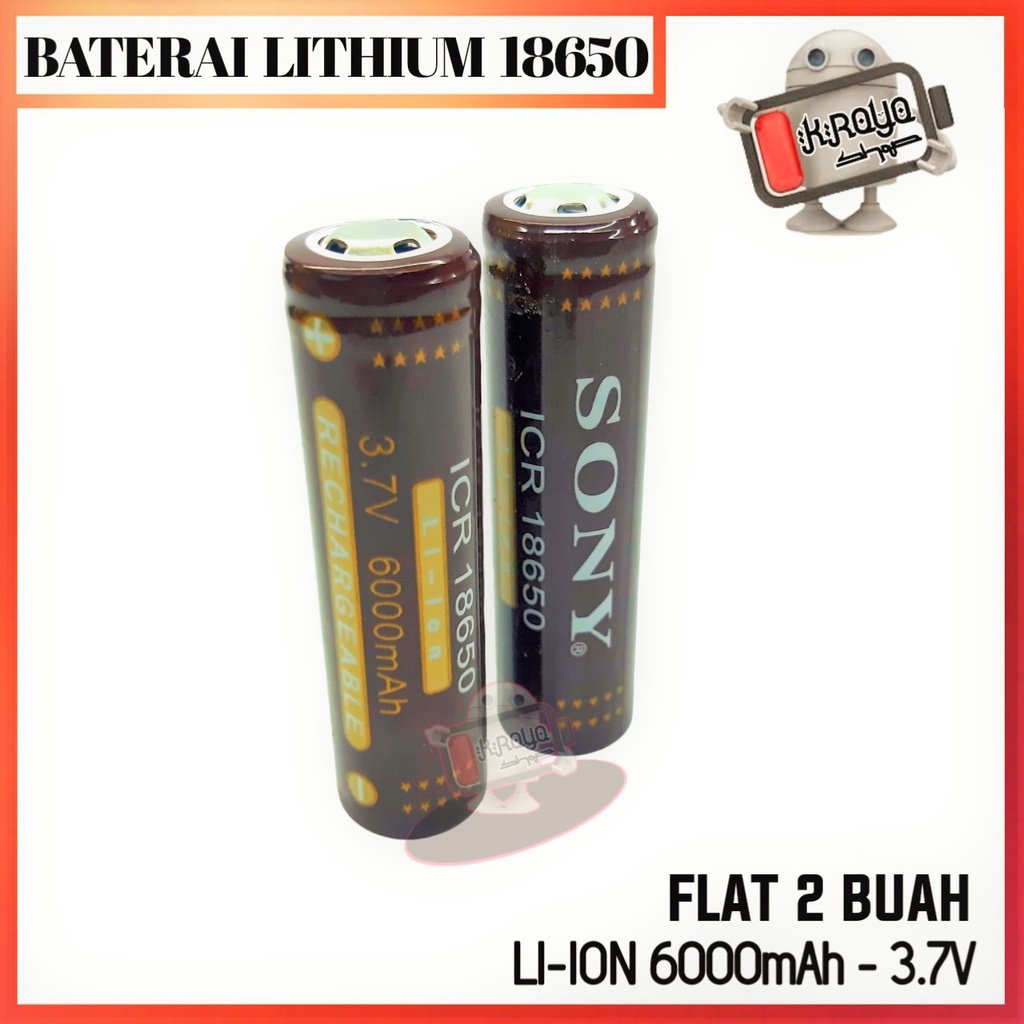 Baterai Charger ICR18650 Li-ion 3.7volt - 6000mAh Warna Coklat isi 2pcs Flat Top