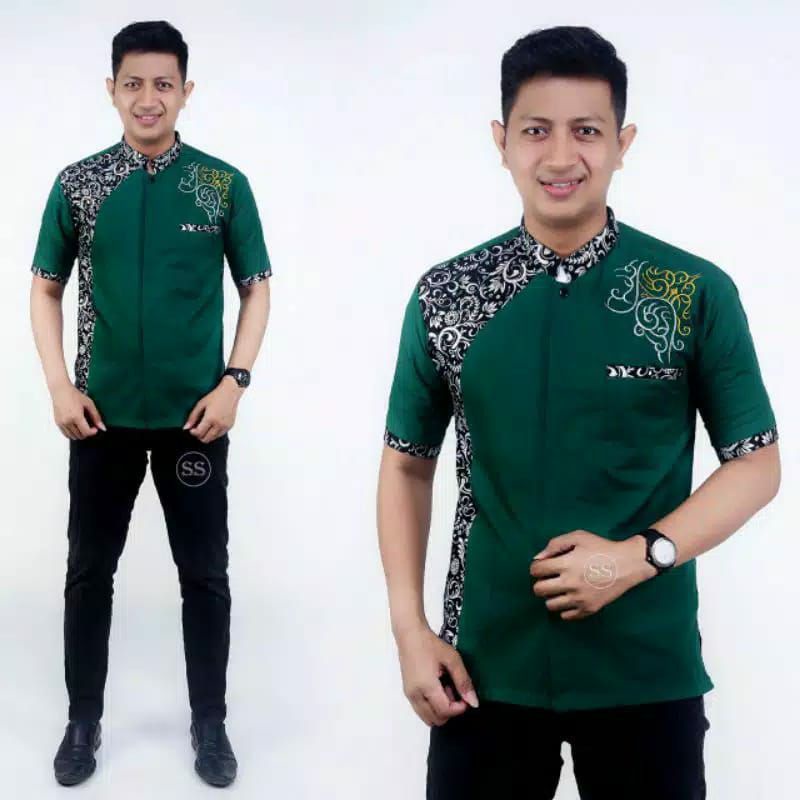 Baju Koko Muslim Modern  Lengan Pendek Koko Batik Full Katun Adem Murah