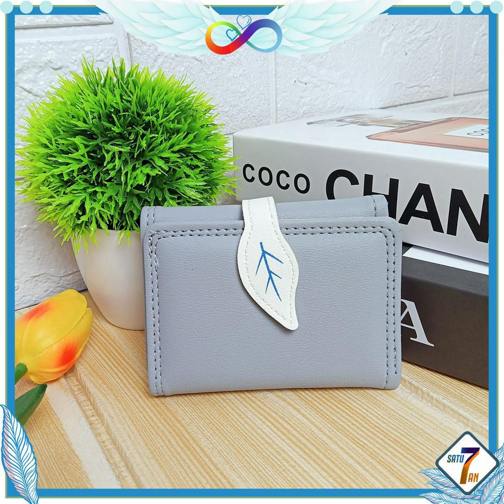 Dompet Lipat Wanita Motif Daun Fashion Style Korea Dompet Pendek Cewek Mini Women Wallet PU Satu7an D102