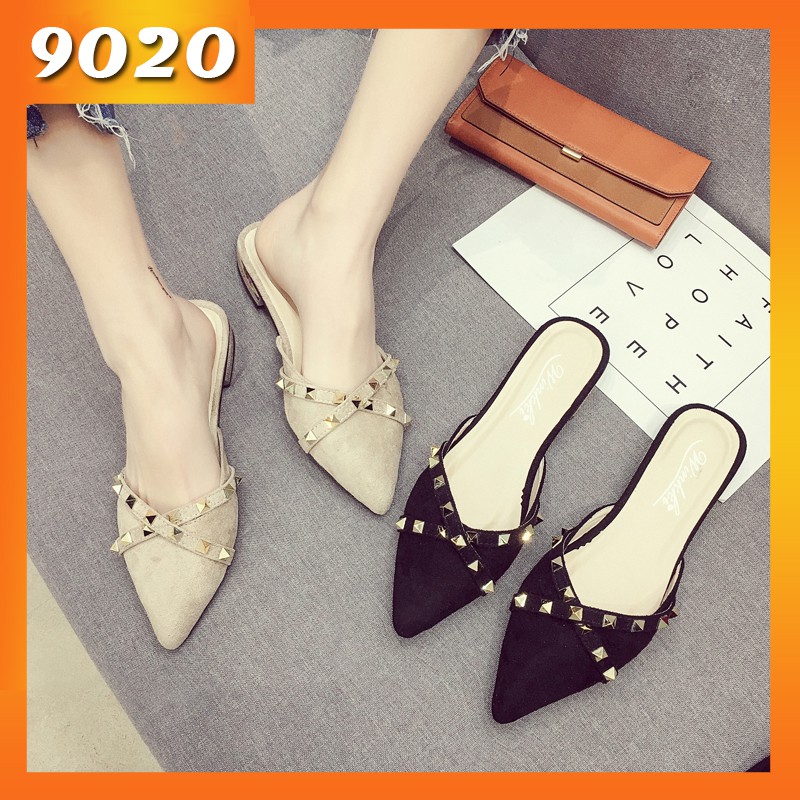  Sandal  Selop  Flat Pointed Toe strap Ankle Silang  Aksen 