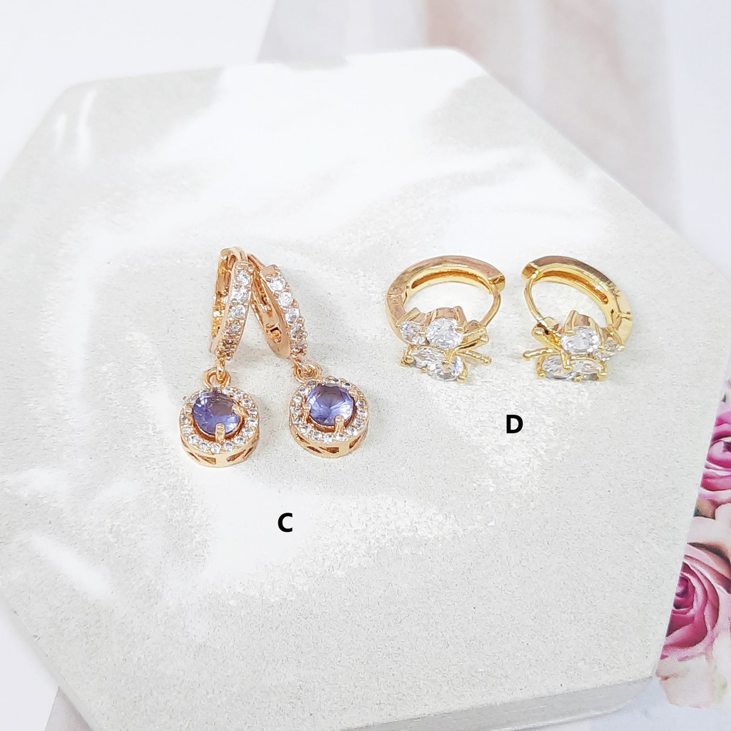 Anting Hoop Meilyn Meili Batu Putih Solitaire Elegan Lapis Emas - BE281