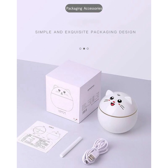 Humidifier Original Pelembab Pewangi Udara Ruangan Kamar Purifier Diffuser Portable lampu 7 warna Motif Karakter Kucing Terapi Essential oil uap-3