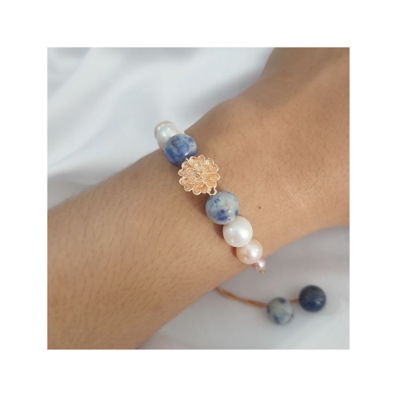 Gelang serut lapis emas mutiara air tawar kombinasi batu asli Gelang batu asli Gelang mutiara asli l