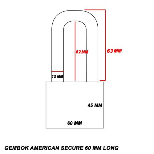 American  - Gembok Secure 60 mm Panjang - Anti Potong, Anti Acid - Strong