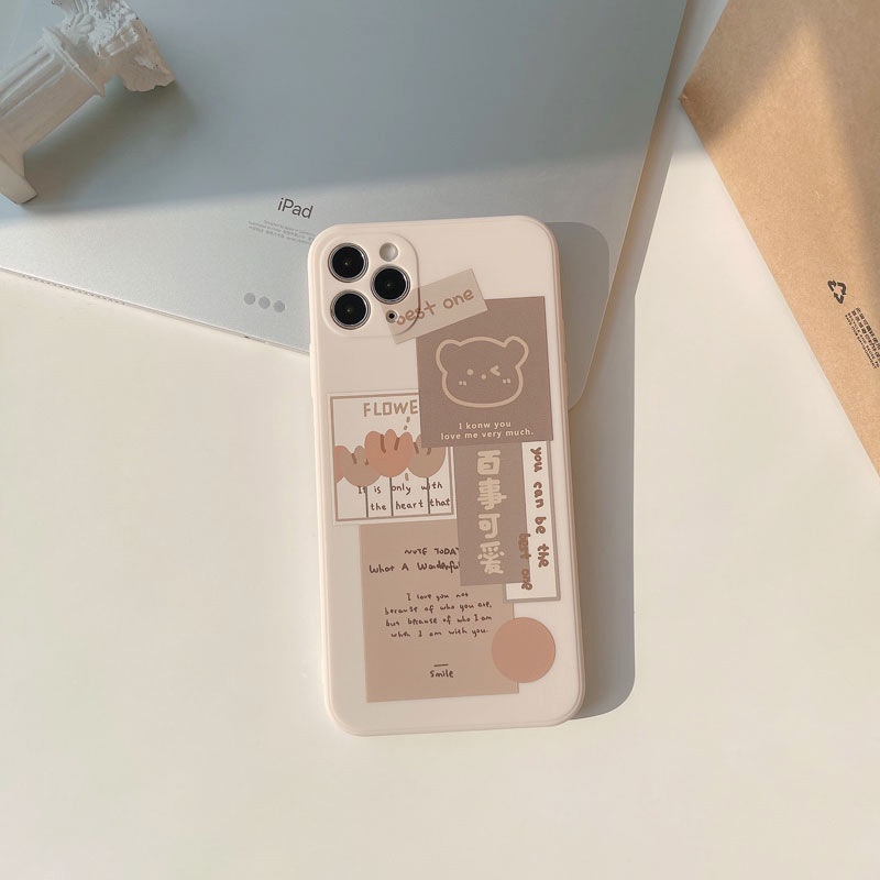 IPHONE Kartun Beruang Label Coklat Soft Phone Back Case Cover Untuk Iphone7 8 PLUS X XR XS 11 12 13 14 MINI PRO MAX SE 2020 Huawei P20 P30 P40 P50 Mate20 30 40 Nova