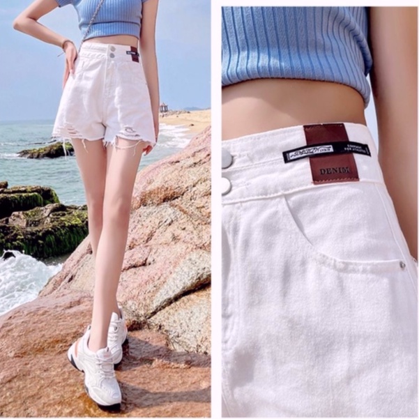 celana jeans pendek wanita ripped jeans highwaist hot pants denim celana seksi wanita korean style kekinian ootd