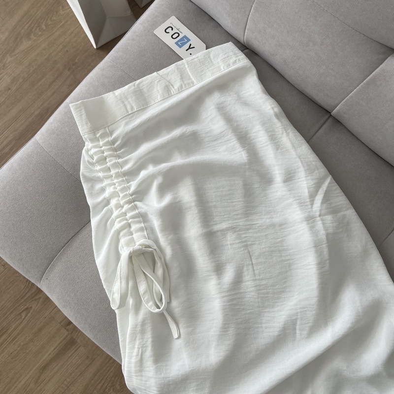 Tamara Skirt - Rok Serut Casual Flowy - Midi Maxi Ruched Skirt - Rok Wanita Korean Look-White