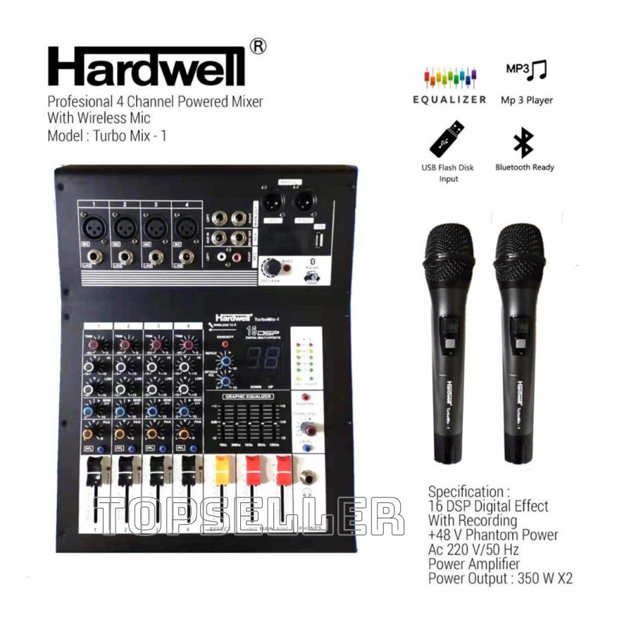 POWER MIXER HARDWELL TURBO MIX 1 ORIGINAL 4 CHANNEL PLUS 2MIC WIRELESS