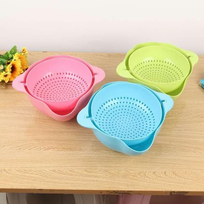 SARINGAN CUCI BUAH SAYUR WADAH BERAS GANDA PUTAR MASAK 2 in 1 KITCHEN DOUBLE SARING WET BASKET FRUIT