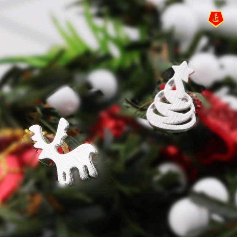 [Ready Stock]Creative New Christmas Tree Elk-Shaped Stud Earrings