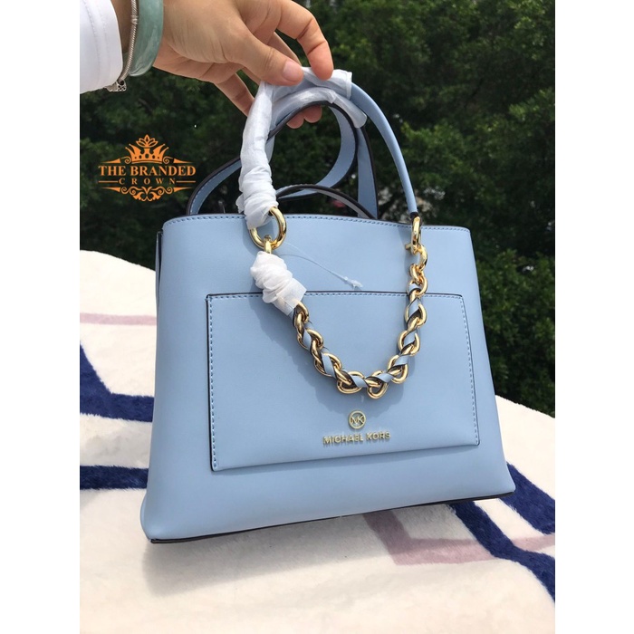 Tas Michael Kors Cece Small Leather Chain Messenger Bag In Blue