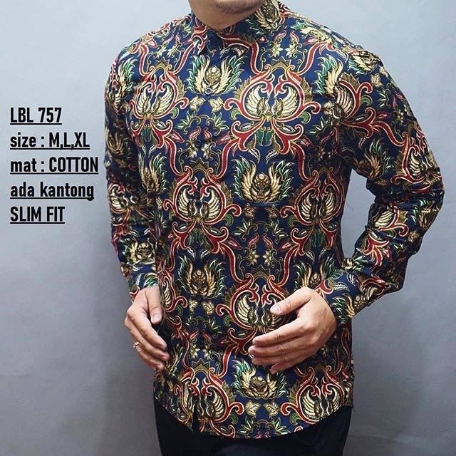 LBL 757 HEM KEMEJA BATIK PRIA SLIM FIT LENGAN PANJANG LUIGI BATANI