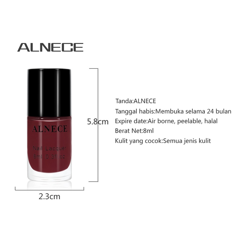 ALNECE 40 WARNA Kutek Halal Peel Off Cat Kuku Halal Muslimah Bisa Kupas bisa untuk sholat kuteks 8ml