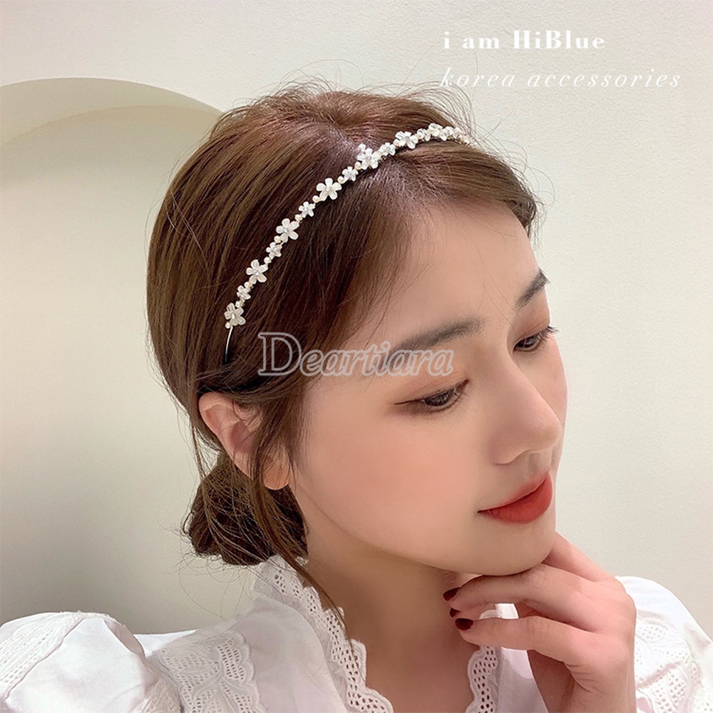 Headband Bentuk Bunga Aksen Kristal Untuk Aksesoris Rambut Wanita