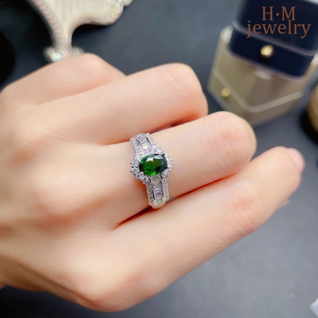 Cincin S925 Silver Bentuk T Hias Batu Permata Zamrud Persegi Warna-Warni