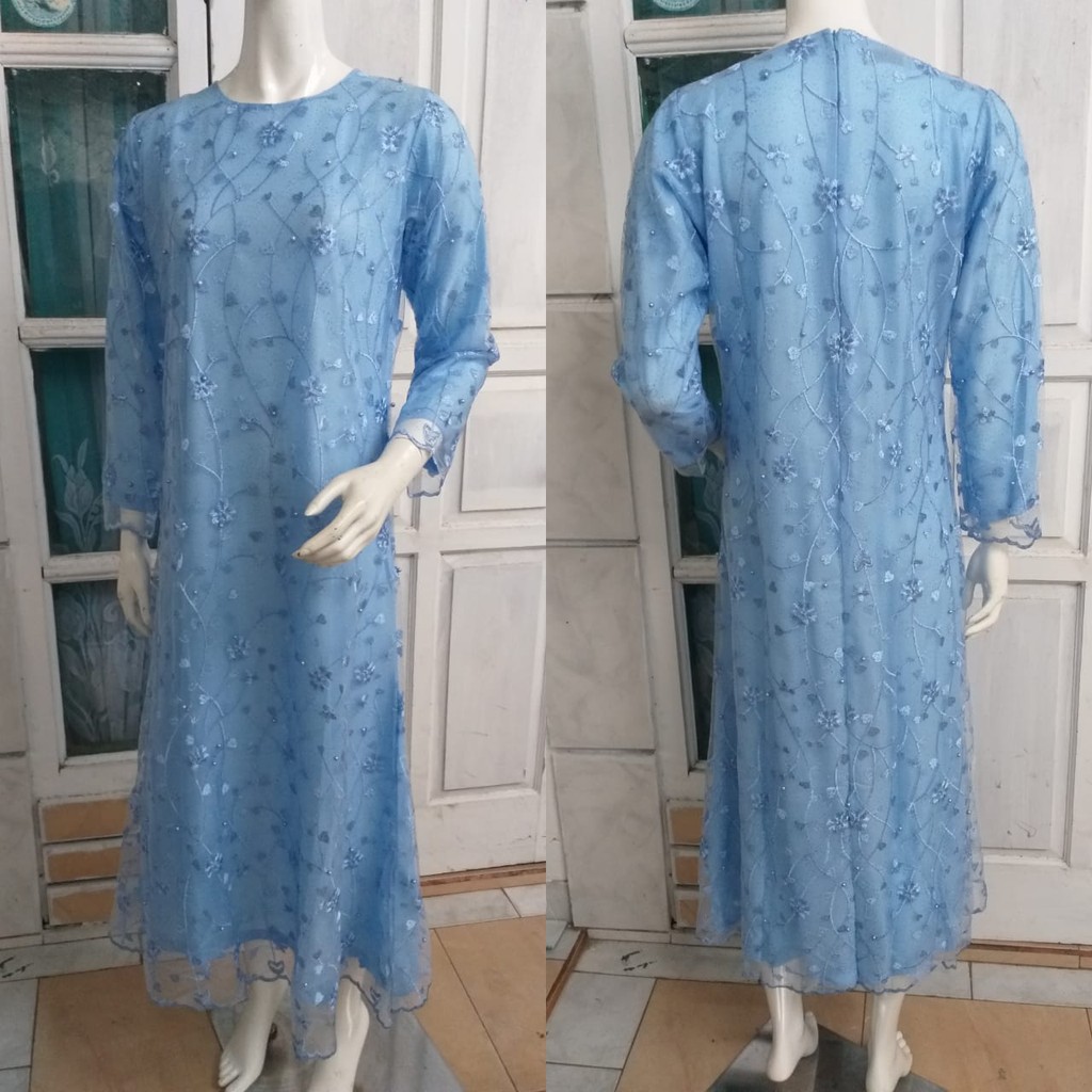 Long gamis tulle mutiara gliter