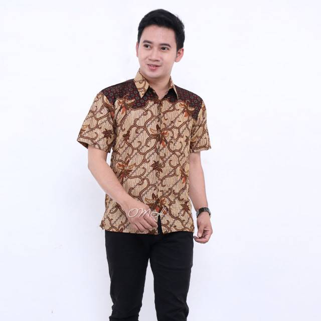 022 Zahira Batik HRB026 Kenongo Hem Kemeja Batik Pria Lengan Pendek  Katun Primis Halus M L XL