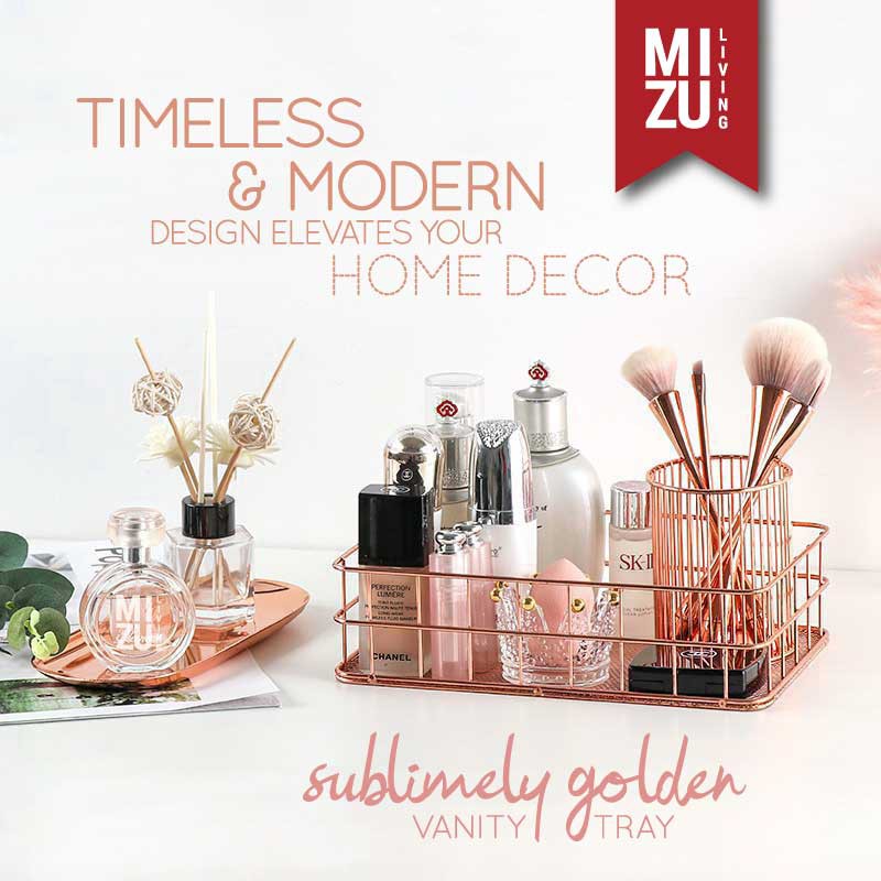 SUBLIMELY GOLDEN Vanity Tray Rose Gold Organizer Nampan Emas Meja Rias Tatakan Makeup Skincare