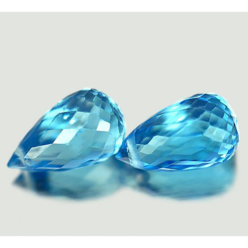 Pair VS Briolette with Drilled 3.97ct Tcw 9x5.2mm Natural Swiss Blue Topaz Brazil TP331