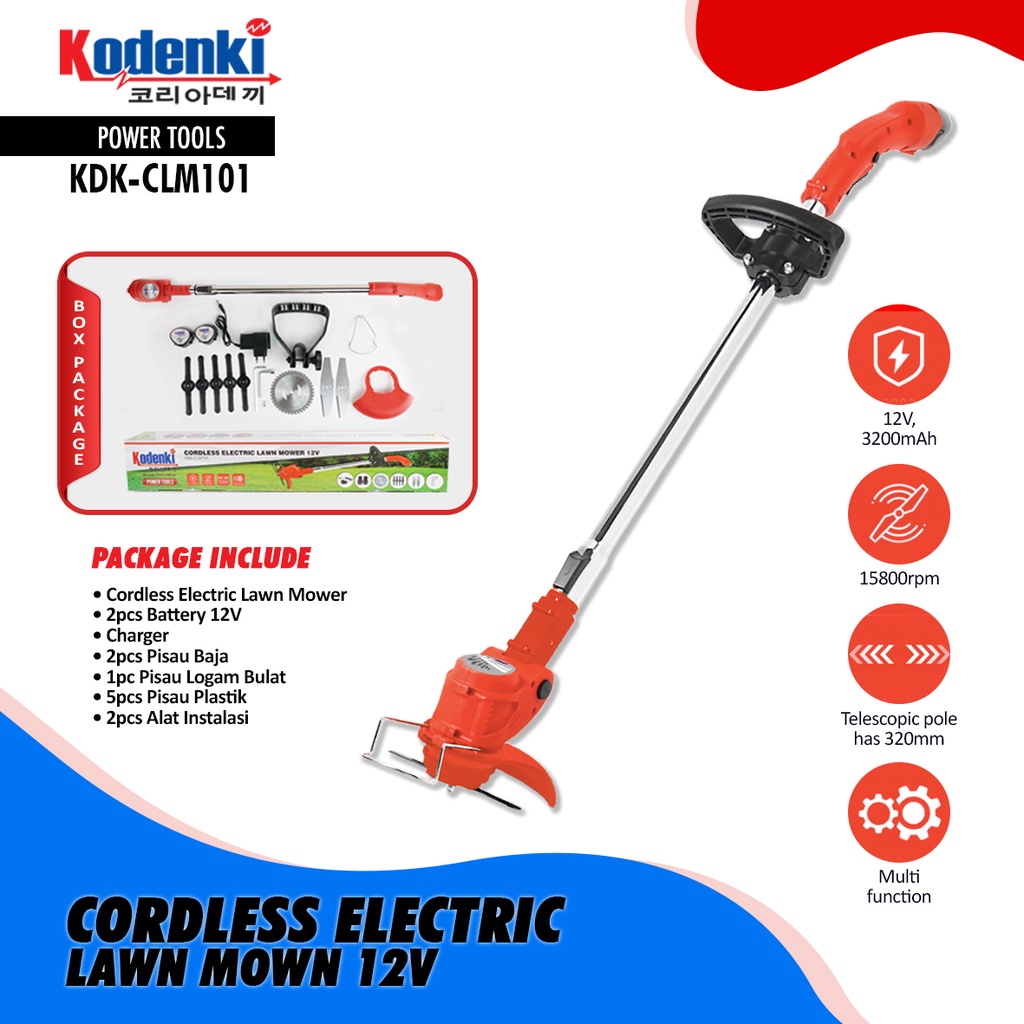 KODENKI CLM101 Mesin Potong Rumput 12V Cordless Baterai Trimmer Grass Cutter Lawn Mower