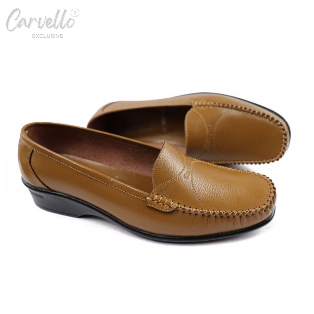 Sepatu Pantofel Wanita Kulit Mocchasin Carvello 1206 Camel