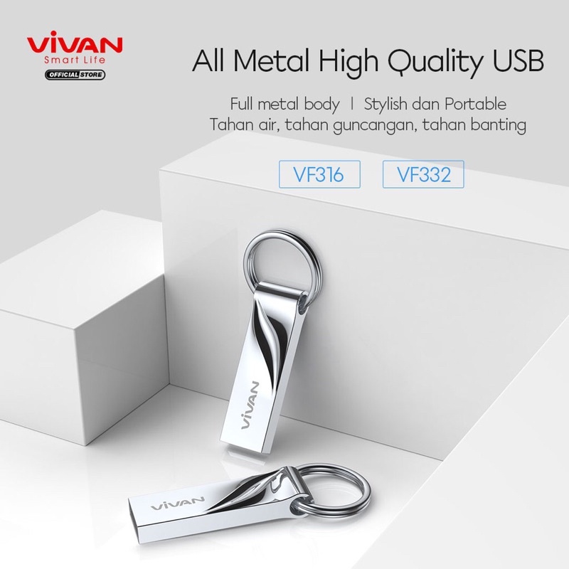 VIVAN Flashdisk 16GB/32GB/64GB Waterproof with Ring Design Silver