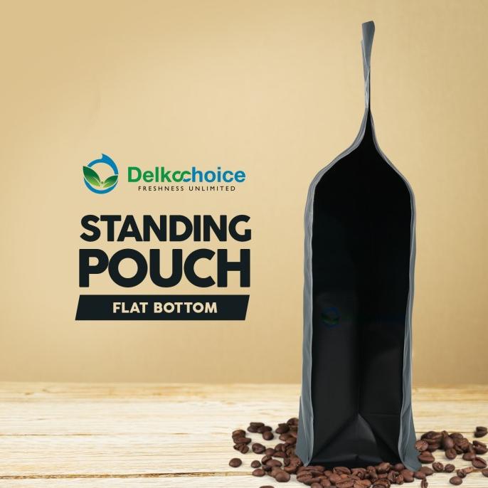 STANDING POUCH KEMASAN FLAT BOTTOM HITAM PREMIUM TERMURAH 10X15