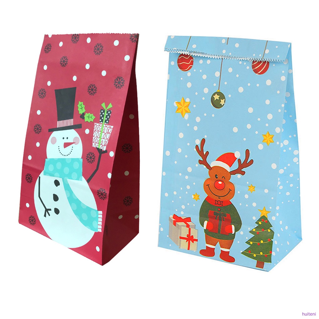 10pcs Kantong Kertas Motif Kartun Snowman Untuk Dekorasi Natal