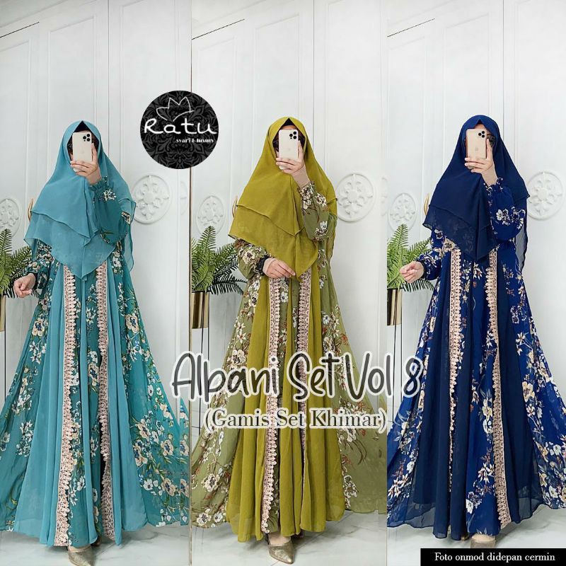 Gamis Ceruty Albani set 8/gamis ceruty set khimar