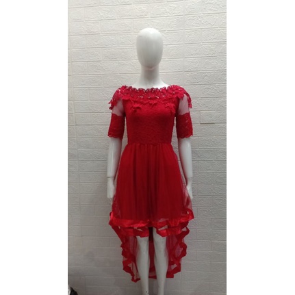 gaun pesta merah/ dress party/ dress layer kondangan/ dress penyanyi