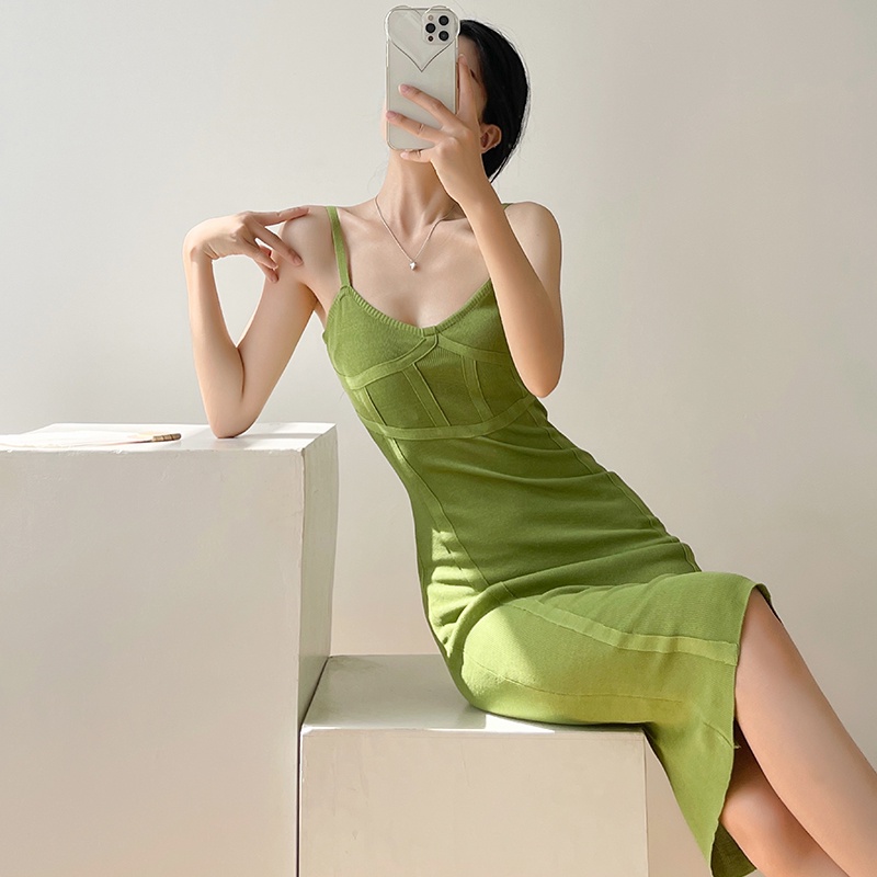 【Elegant】Korean Solid Color Sleevless Bodycon Mini Dress 7487