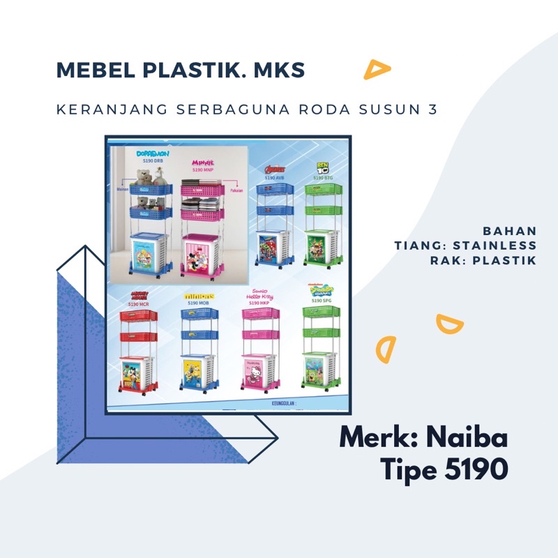 Keranjang Baju/ Rak Baju/ Rak Laundry/ Keranjang Roda/ Keranjang Barang Naiba Emerald 5190 Trolley