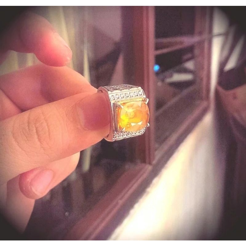 Permata Yellow Sapphire Cincin Perak
