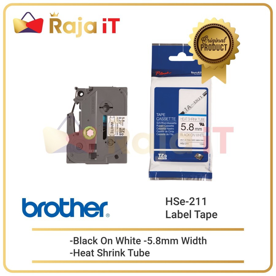

BROTHER Label Tape HSE 211 Heat Shrink Tube Black On White