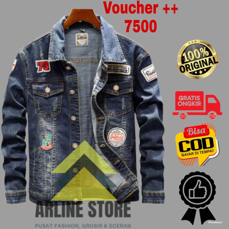 Jaket Denim Jeans Cowok California Jeket Jean Emblem Pria Original Model Terbaru Distro Bandung