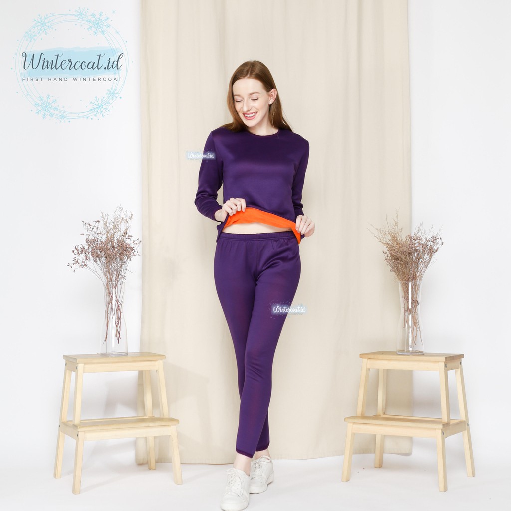 Premium 1 set Longjohn Winter Pria / Wanita thermal underwear long john musim dingin-Purple (Wanita)